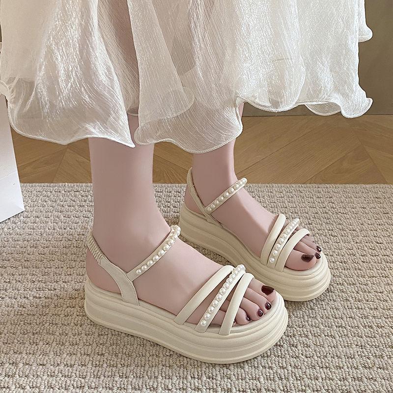 Roman Style Women's Sandals Pearl Platform Casual Ladies Shoes Sales Luxury Summer Pvc 2025 Korea On Sale Trend Offers Footwear