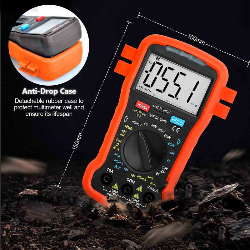 4000 Counts True RMS Digital Multimeter AC DC Volt Ohm Current Continuity Tester Portable Electrical Meter for Home DIY Car
