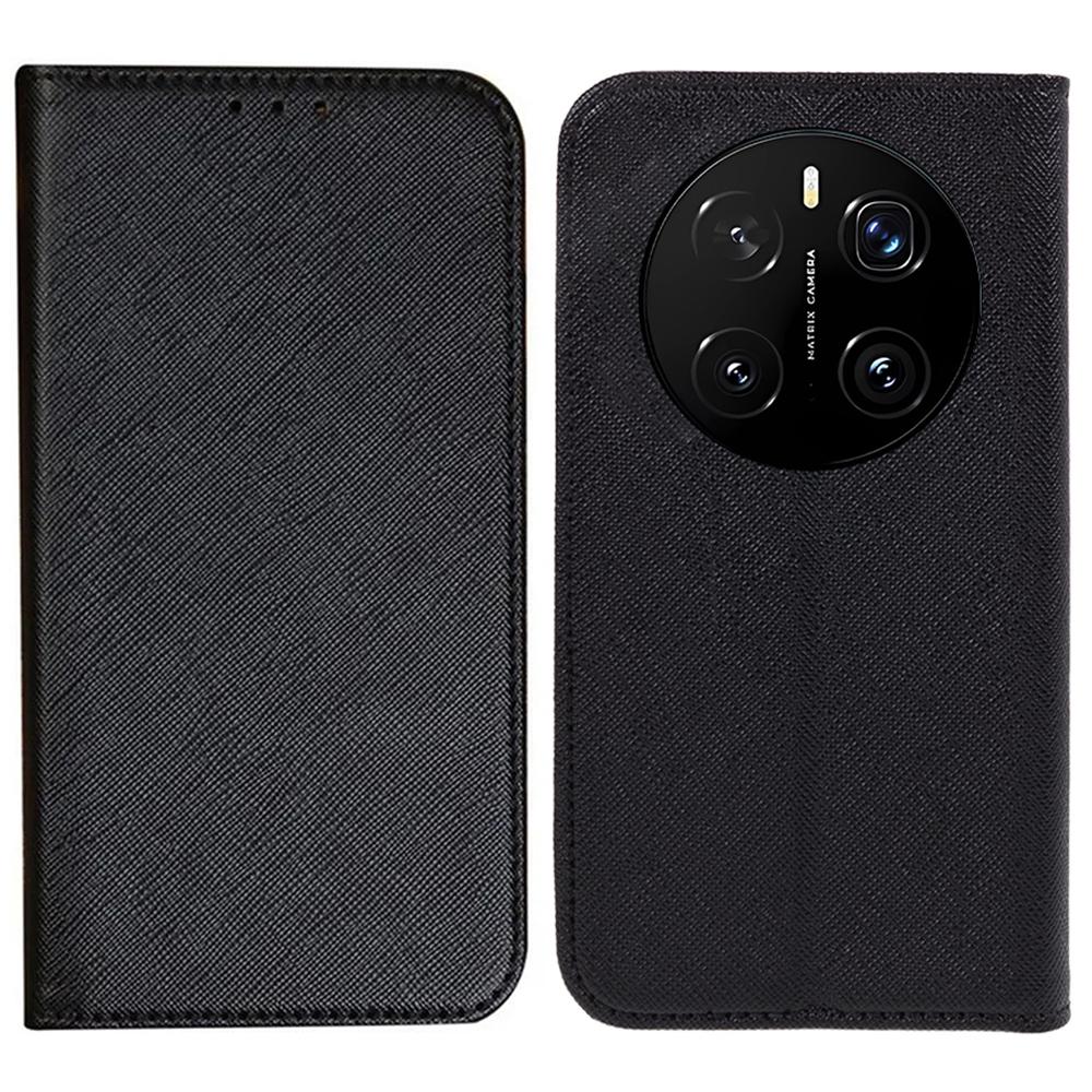 

For Honor Magic7 5G Case Cross Texture Leather Phone Cover Hidden Magnetic Black