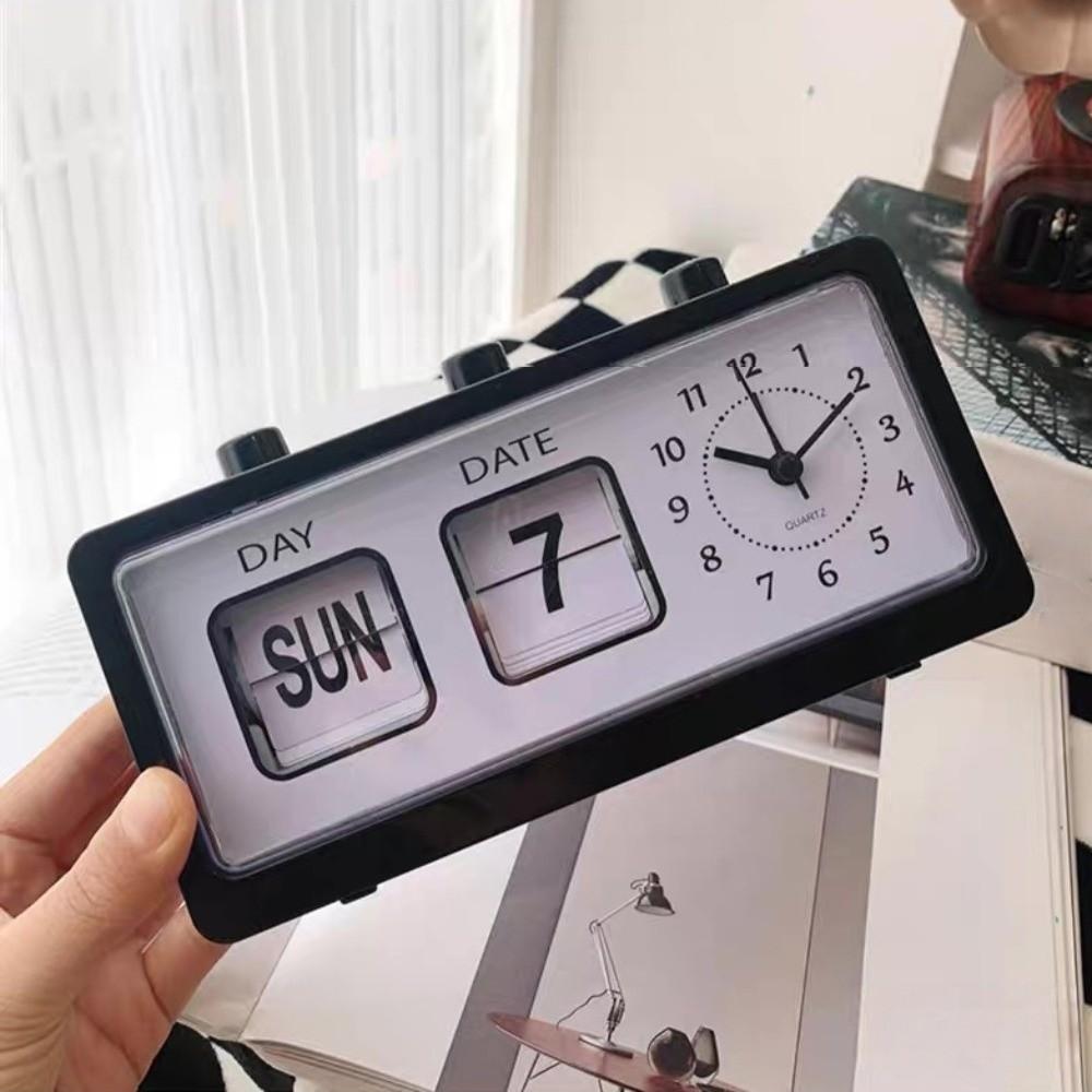 Date Week Manual Page-flipping Calendar Clock Electronic Table Clock Mechanical Alarm Clock  School