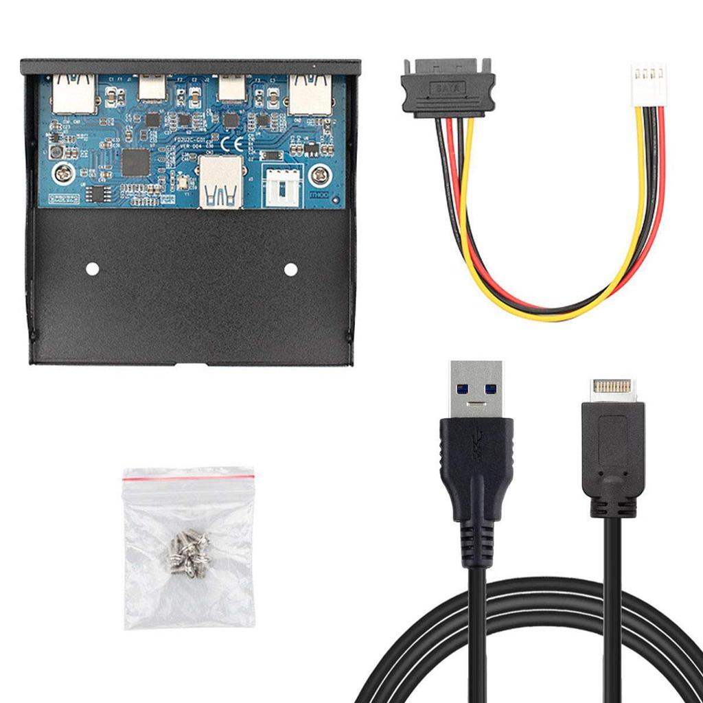 Cablecc USB Front Panel Header USB Hub 4 Port Front Panel Motherboard Cable for Floppy Bay 3.1 - USB-C & 3.0 3.5"