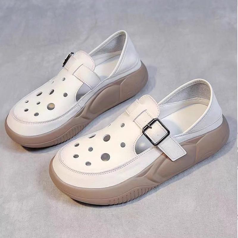 

Кожаная ретро сумка, сандалии на платформе, летняя коллекция 2025, новые модные крутые шлепанцы, нескользящие, дышащие, с полым верхом, обувь для мамы 41 бежевый