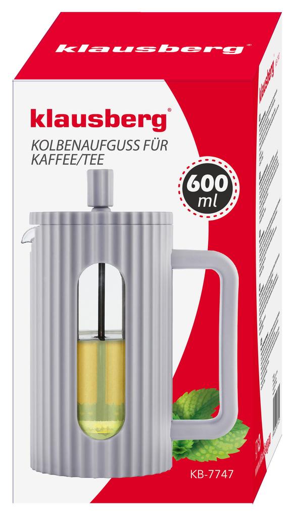 Zaparzacz do herbaty kawy szklany French Press 600 ml szary KLAUSBERG KB-7747