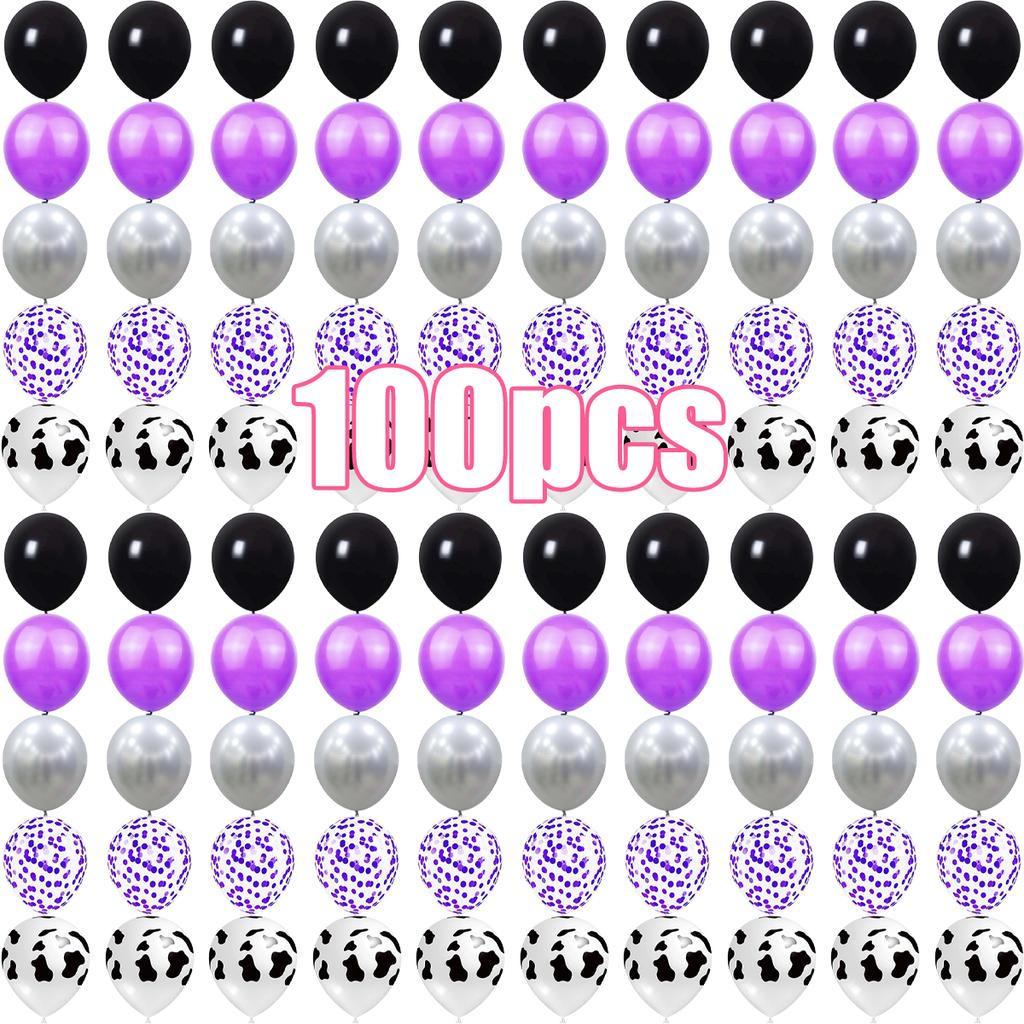 Black Purple Silver Confetti Latex Balloons 20–160 Pack, 12in Decor for Birthday Halloween Wedding
