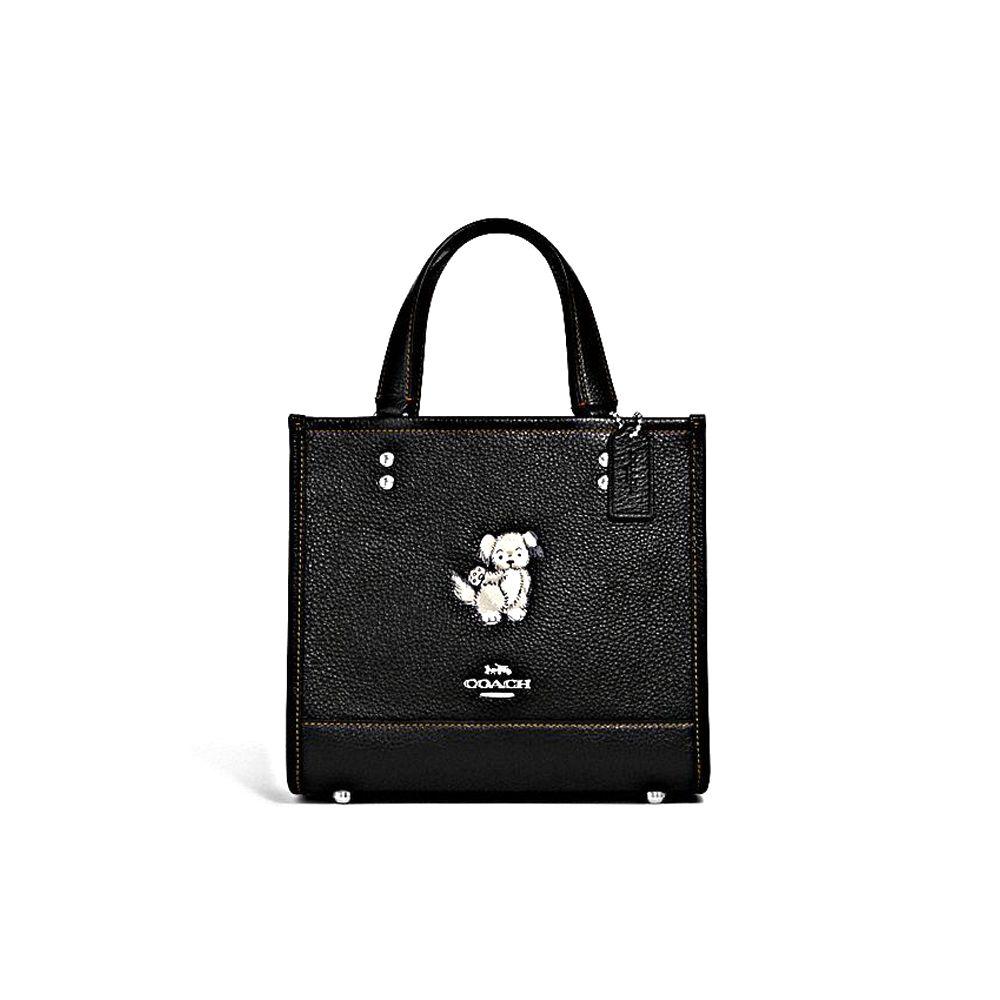Coach Dempsey 22 Animal Badge Series Dog Print Large Capacity Vertical Leather Tote Bag Women Tote Black CD448-SVM2