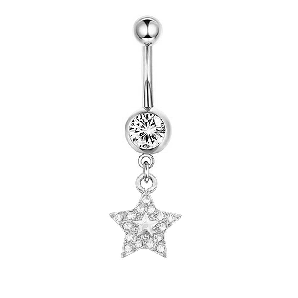 1Pcs Stainless Steel Long Navel Nail Butterfly Heart Five-pointed Star Pendant Navel Ring Piercing Jewelry