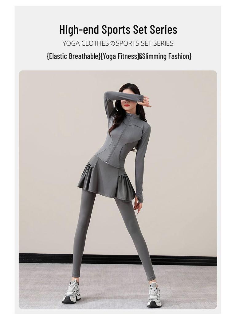 Women's High-End Yoga & Pilates Suit: Jacket, Skirt, Pants for Autumn/Winter 2024 Fitness & Running
