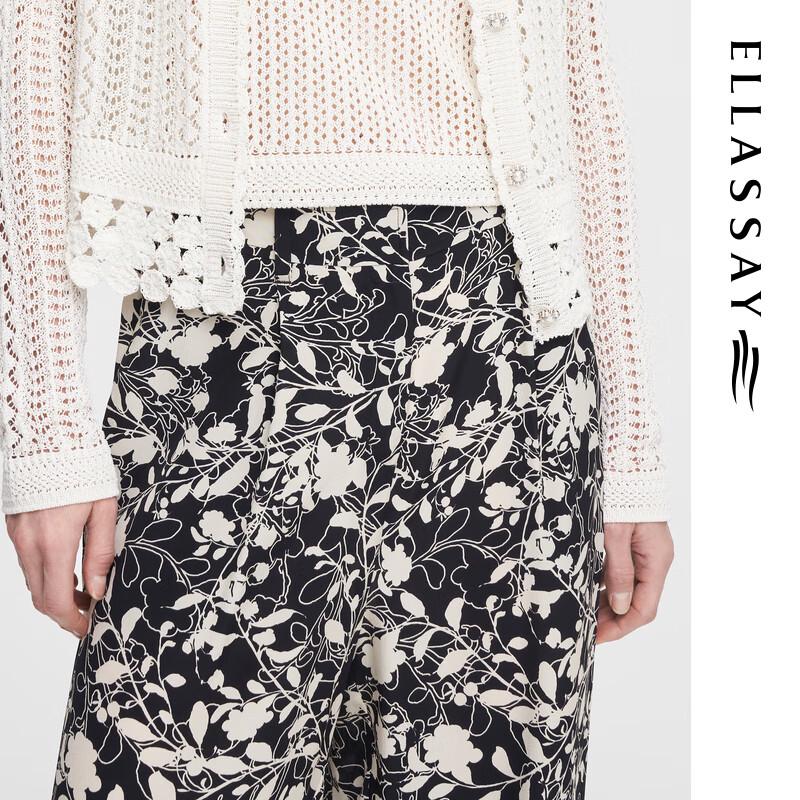 ELLASSAY Women's Subtle Print 100% Silk Wide-Leg Pants