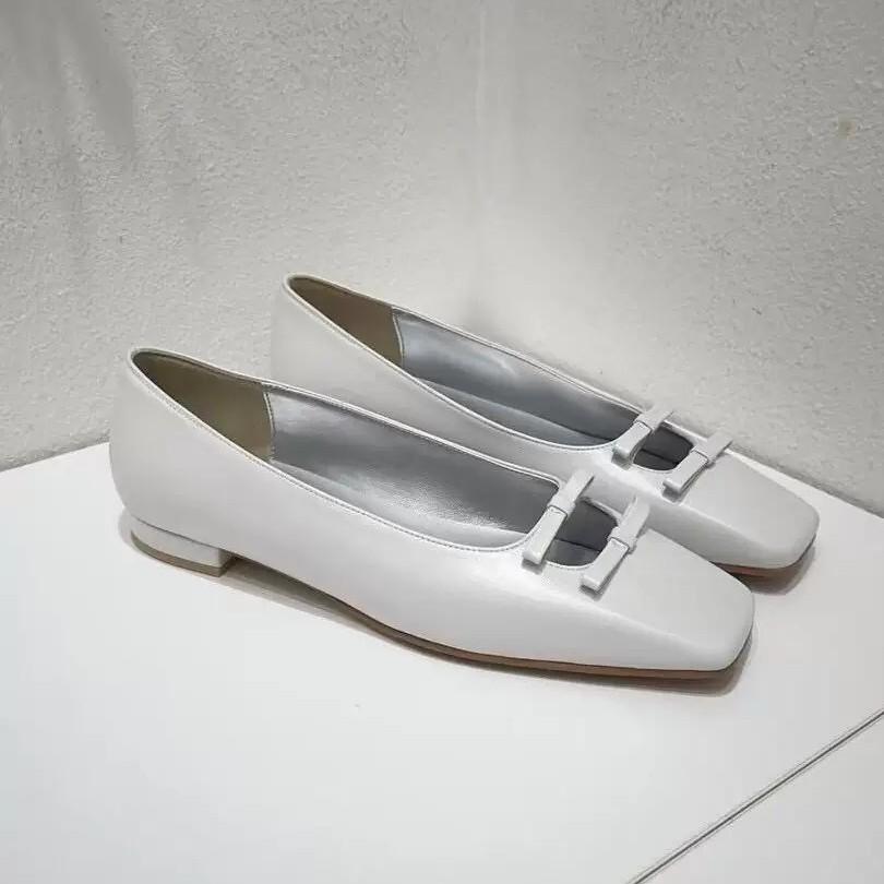 

Summer new niche temperament bow flat single shoes women s versatile Mary Jane shoes women 40 белый