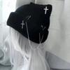 Gothic Knitted Beanie Hat for Women Y2K Cat Ear Hat Handmade Crochet Skull Hat Female Teens Subculture Headwear