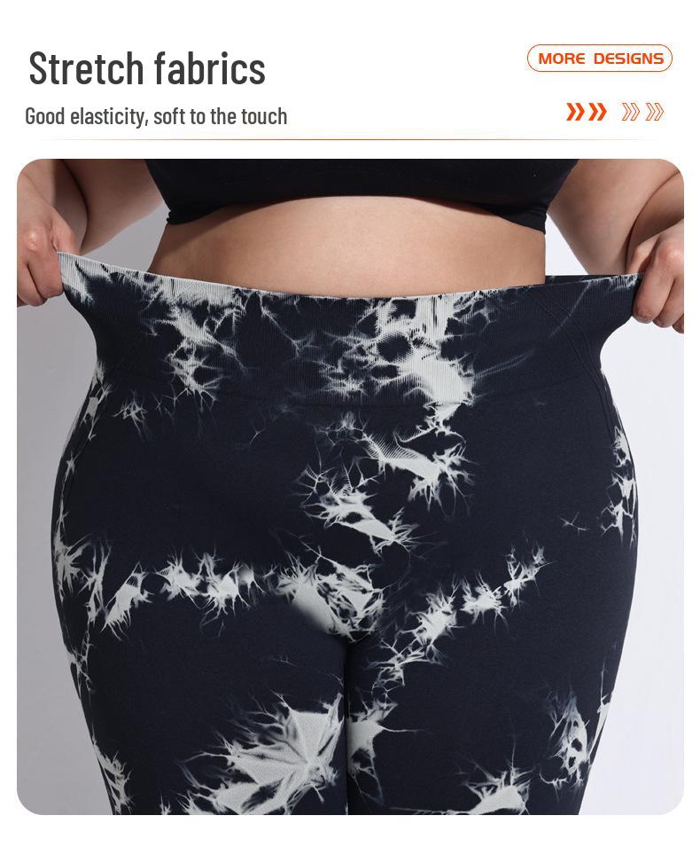 2025 Plus Size Tie-Dye High Waist Yoga Leggings: Compression Fit, Peach Butt Design for Women