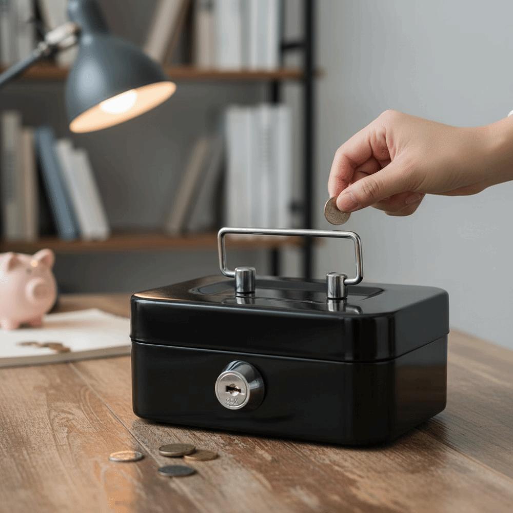 Creative Mini Lockable Cash Box Metal Sturdy Construction Lock Box with Handle with Key Money Safe Case Coin Collection