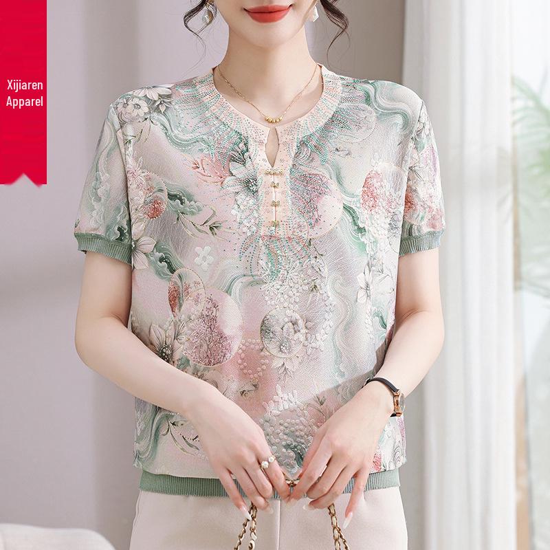 Summer Knitted Ice Silk T-shirt for Middle-Aged and Elderly Women - 2026 Collection