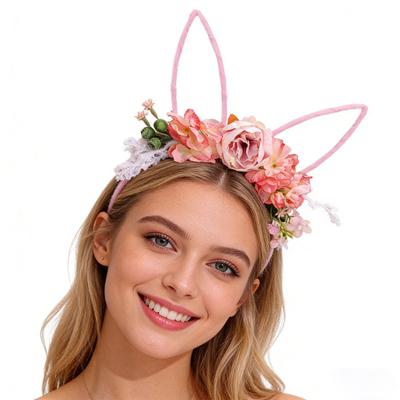 Haarreifen Blumendekor Hasenohren Design Stirnband Cosplay Geburtstag Fotografie Requisiten Osterparty Kopfschmuck