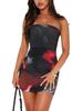 European & American Style Strapless Printed Bodycon Sexy Short Dress