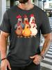 Unisex Colorful Chicken Group Cartoon Graphic Cotton Short Sleeve Tee Crew Neck Soft Male Summer Casual Breathable Street Top