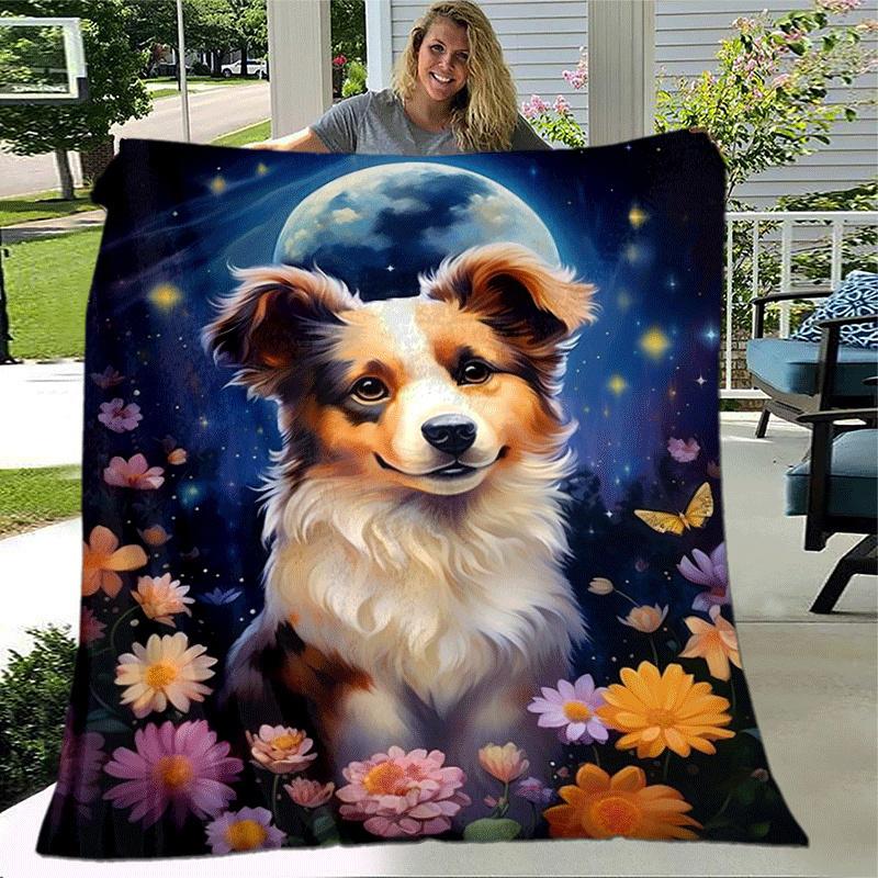 1pc Dog Printing Lightweight Flannel Blanket, Comfortable and Warm Blanket, for Camping Sofa Bed and Couch Office, In All Seasons