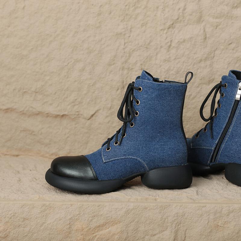 

Осенне-зимние женские джинсовые ботинки Мартин женские на толстой подошве на низком каблуке с круглым носком в цветовой гамме женские ботинки квадратные и большие 39 тёмно-синий