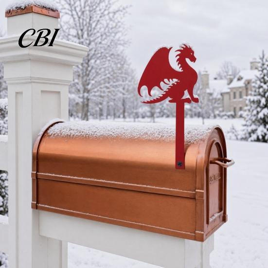 Metal Mailbox Sign Flag Replacement, Decorative Dragon Stake Sign, Mounting Holes Winged Shape Ornament for Outdoor Mail Box Decoration Holder