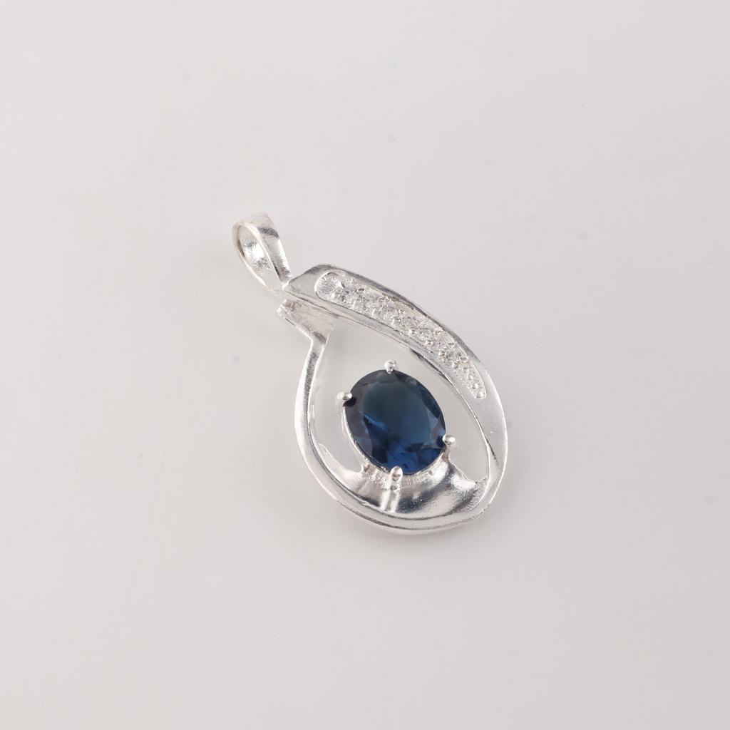 London Blue Topaz Gemstone 925 Sterling Silver Women's Jewelry Elegant Zircon Pendant 1.4" For Wedding Gift CZP-16-10