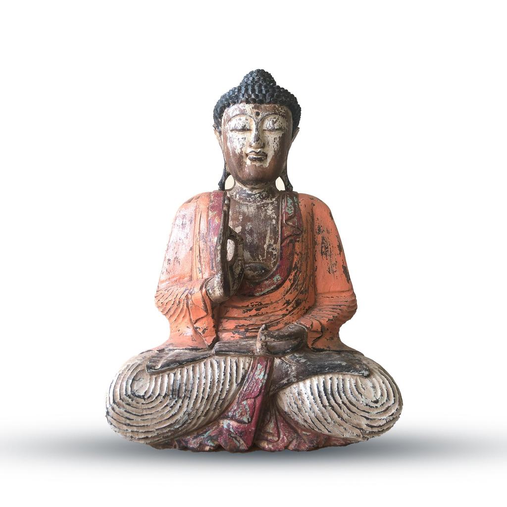 Buddha Statue Teaching Hand Carved Wood, 60cm Orange