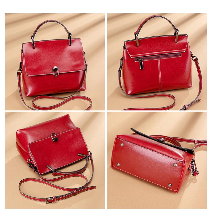 Genuine Leather Shell Bag for Women, Top Grain Oil Wax Cowhide Shoulder Purse, 2026 New Minimalist Clutch, Soft Texture Crossbody Bag, Vintage Style