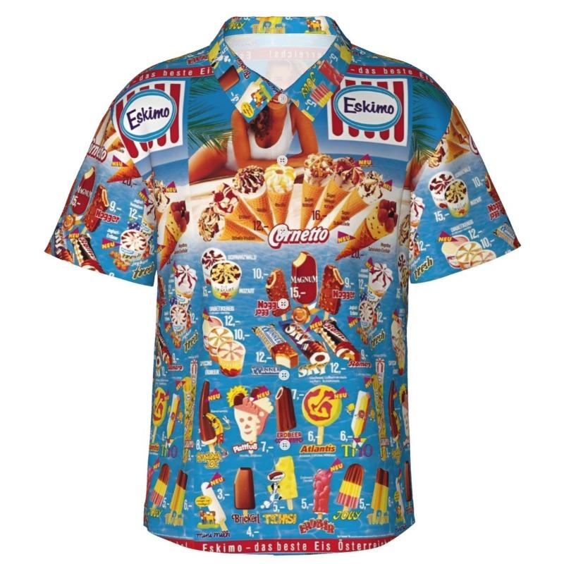 Camicia Hawaiana Vintage da Uomo con Gelato, Abbigliamento da Spiaggia, Vacanze Estive, Retrò, Menu, Poster, Camicie a Bottoni