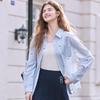 Betu Women's Striped Bow-Knot Print Lapel Shirt Jacket