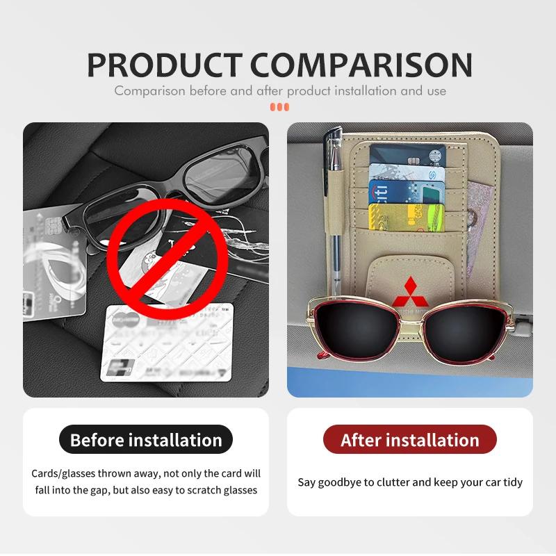 wszm6 Car Sunglasses Holder Sun Visor Clip Card Storage Organizer for Mitsubishi Pajero Sport Lancer ASX L200 Interior