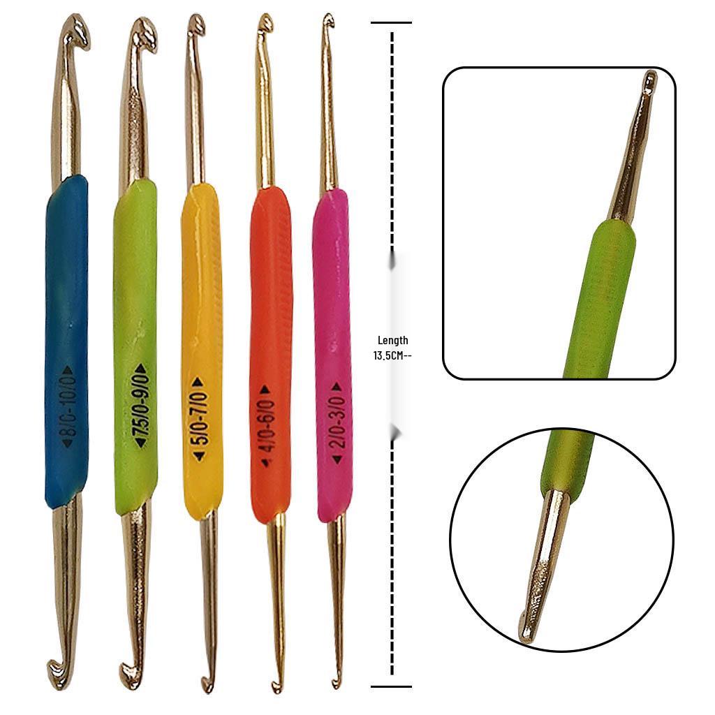 TPR Soft Rubber Double-Ended Crochet Hook Set, 5-Piece DIY Yarn Knitting Tool for Home Crafts