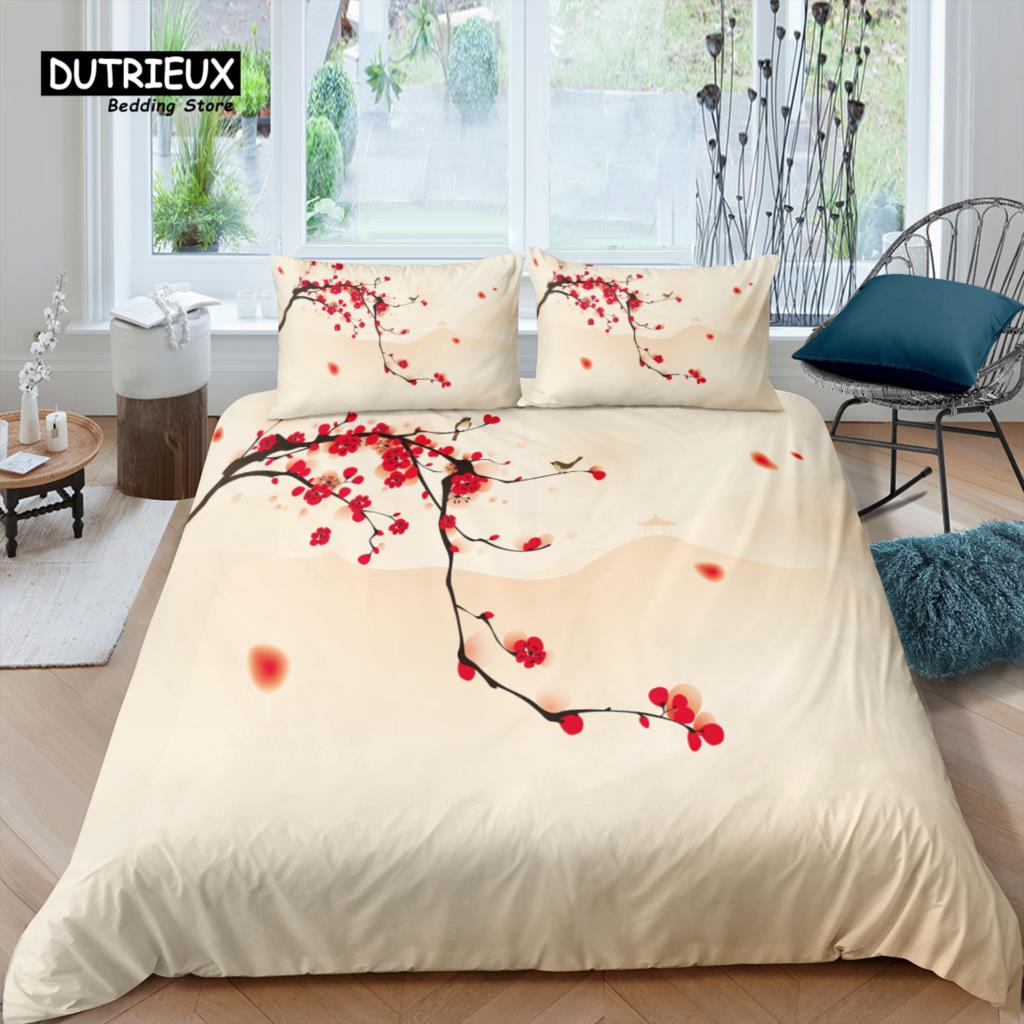 

Home Living Luxury 3D Plum Bossom Bedding Set Fruit Duvet Cover Pillowcase Queen and King EU/US/AU/UK Size Comforter Bedding EU single(135x200cm)