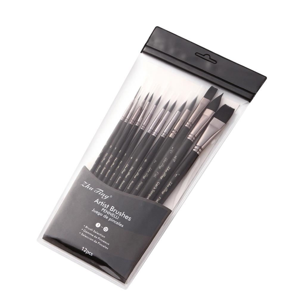 12-teiliges professionelles Pinsel-Set mit Nylonhaar, feinem Holzgriff, Malpinsel-Set