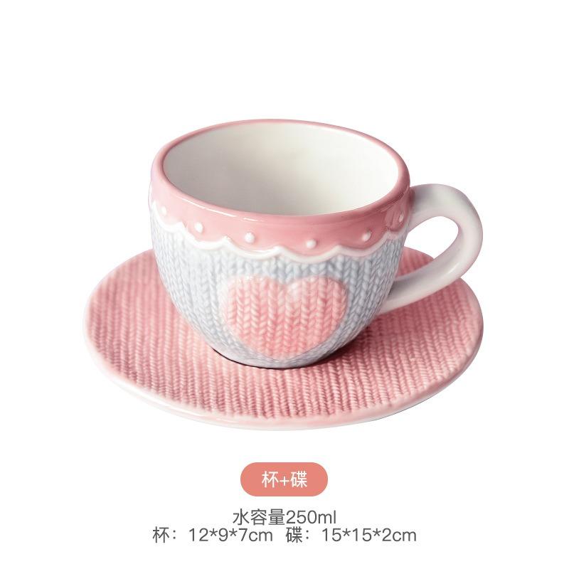

Cute Ceramic Cup and Dish Creative Heart Shaped Mug Coffee Cup Office Milk Cup Household Drinking Kitchen Utensil Birthday Gift