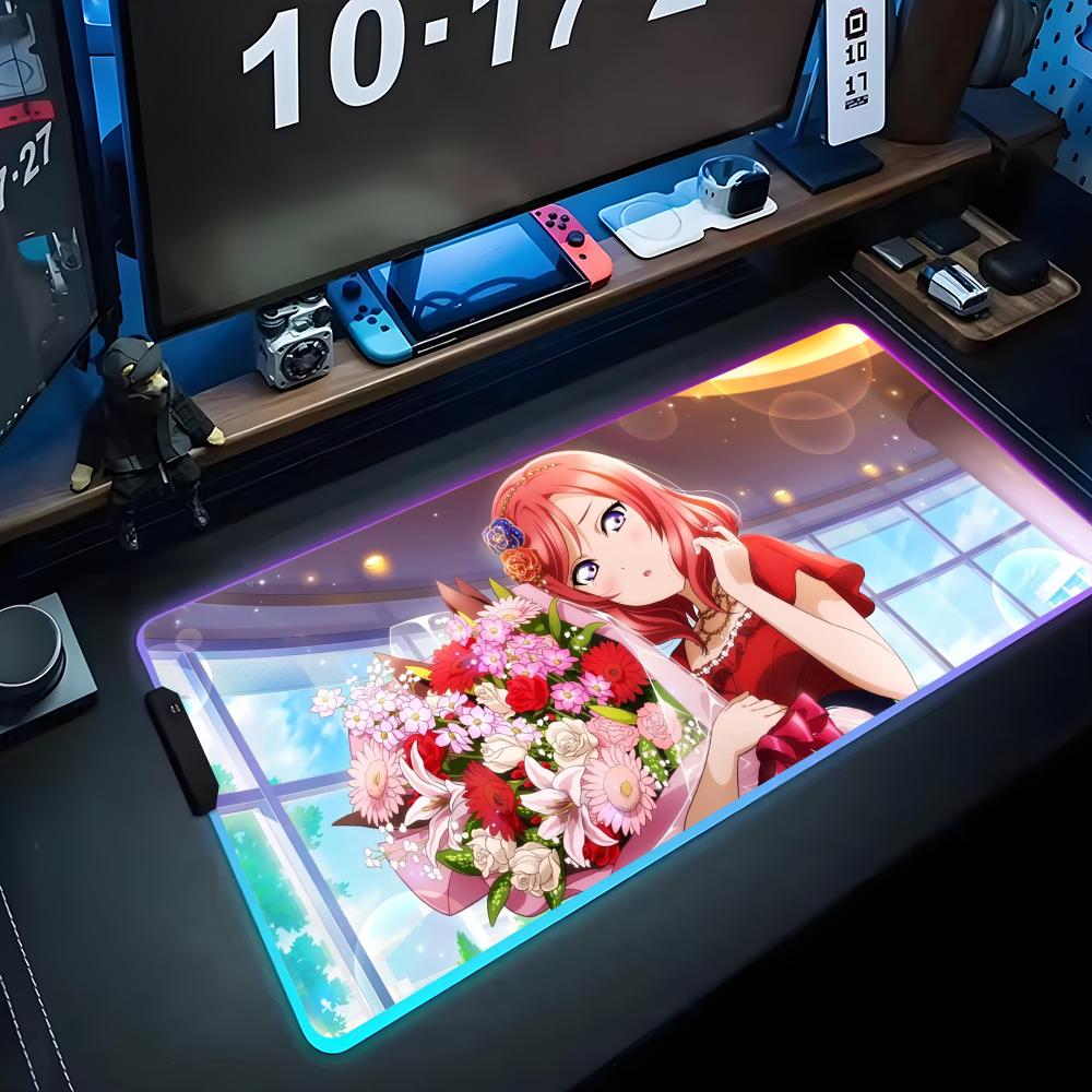maki nishikino Mouse Pad RGB Gaming Mousepad Big LED Pad PC Desk Mat Luminous Mouse Pad Large Keyboard Mats Table Rug With