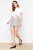 Women's Shorts & Bermuda Fashion New Season Anthracite Waist Belt Detailed Mini Striped Woven Shorts Skirt