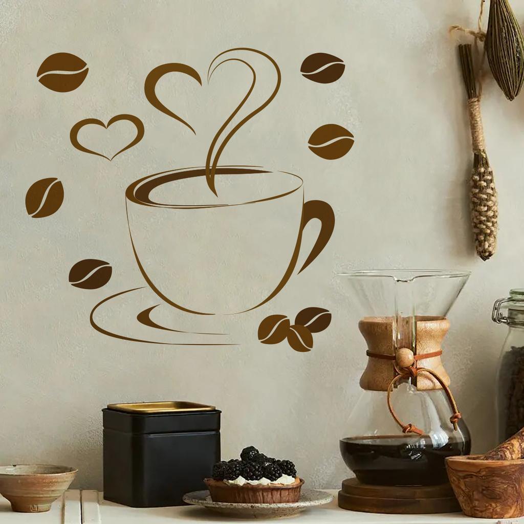 Creative Cartoon Coffee Cup Wall Stickers, Removable Self-Adhesive for Bedroom Living Room Background Decor