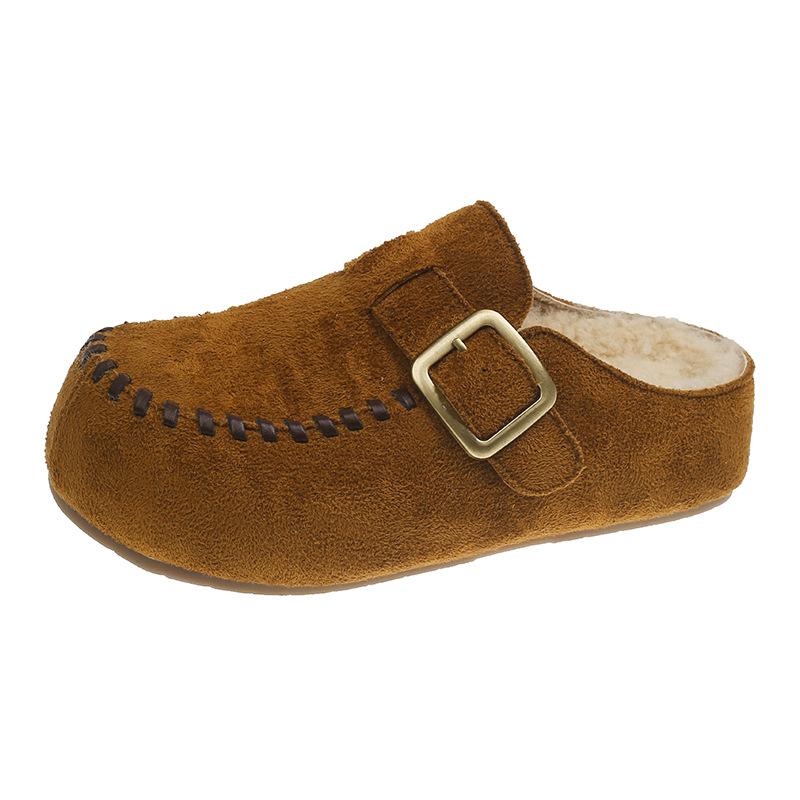 Fleece half slippers women's outer wear 2025 autumn and winter new models are not tired, the feet are huge and the good-looking one-pedal thick-soled