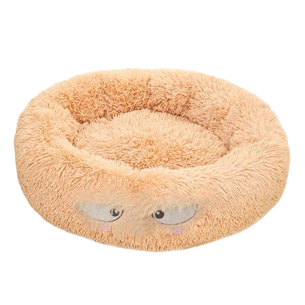 Cute Round Pet Sleeping Bed Cozy Winter For Small Animals Cat Dog Beige