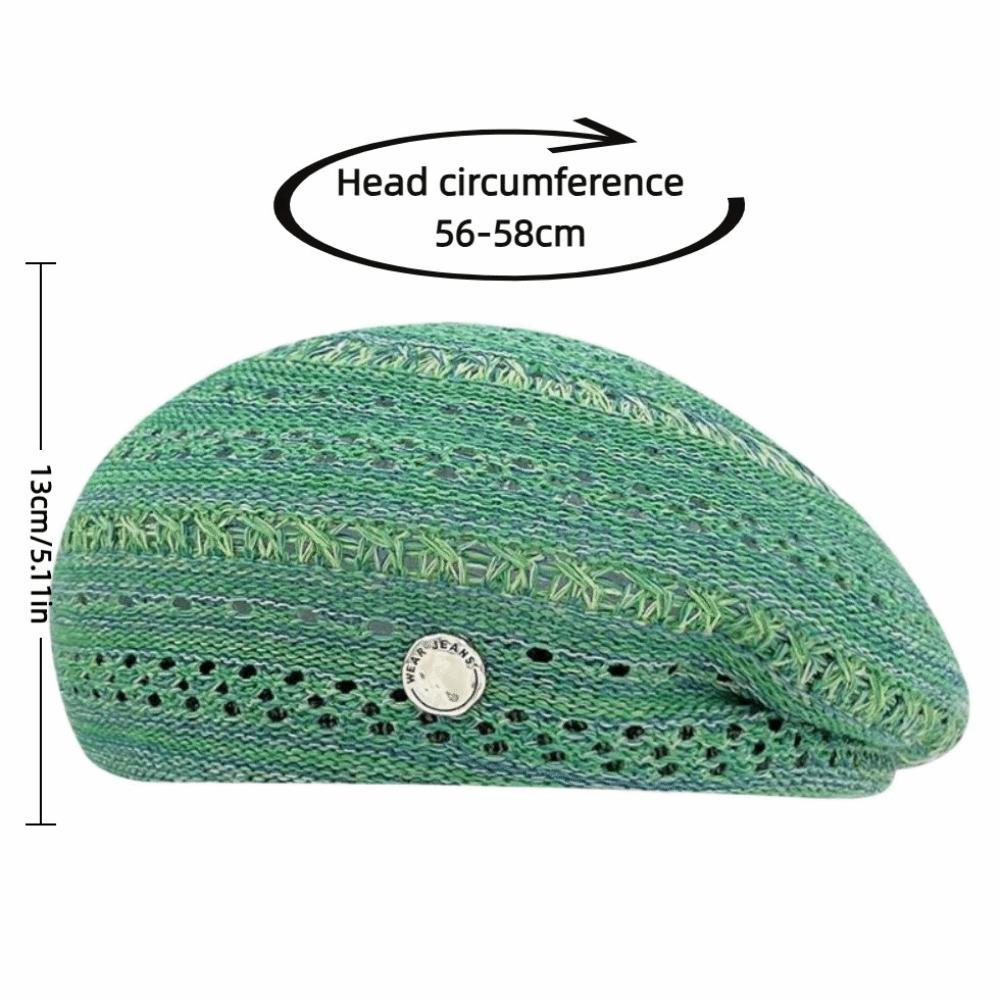 Japanese Style Hollowed Out Beret Hat Fresh Color Vintage Weave Painter Hat Thin Crochet Knitted Elegant Beach Cap Women Girls
