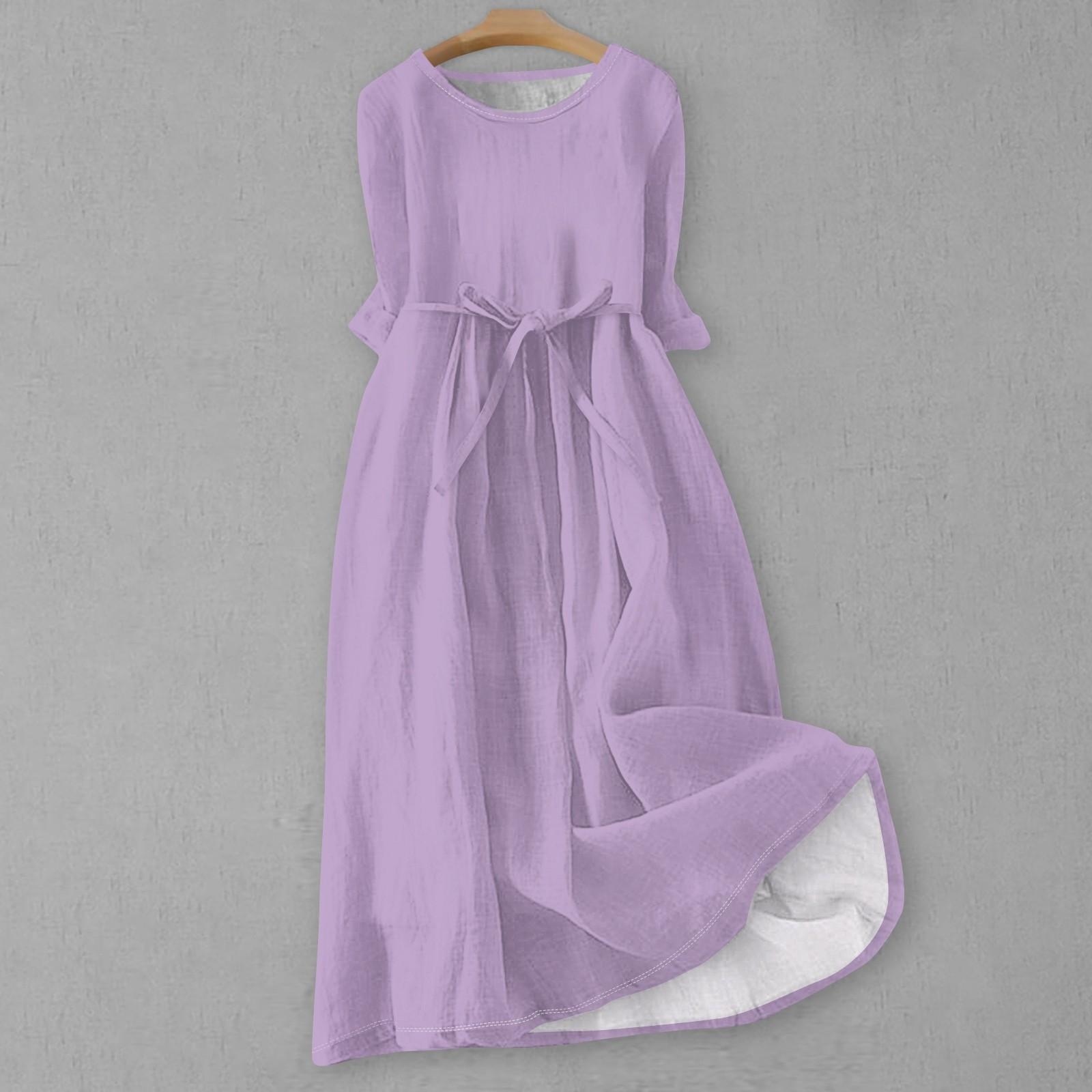 

Женская мода повседневное однотонное платье с круглым вырезом и рукавами 3/4 на бретелях S