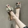 Women Shoes Slippers for Women New Style Luxury Pearl Rhinestone Chunky Heel Slippers Summer Womens Shoes Butterfly-knot Sandals