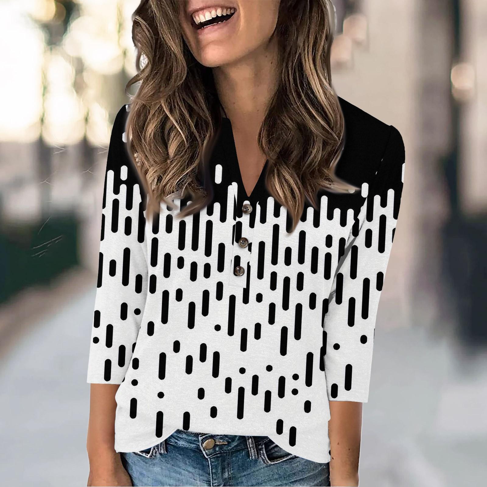 

Жіночий модний повсякденний вільний топ з принтом і круглим вирізом з рукавами 3/4 L