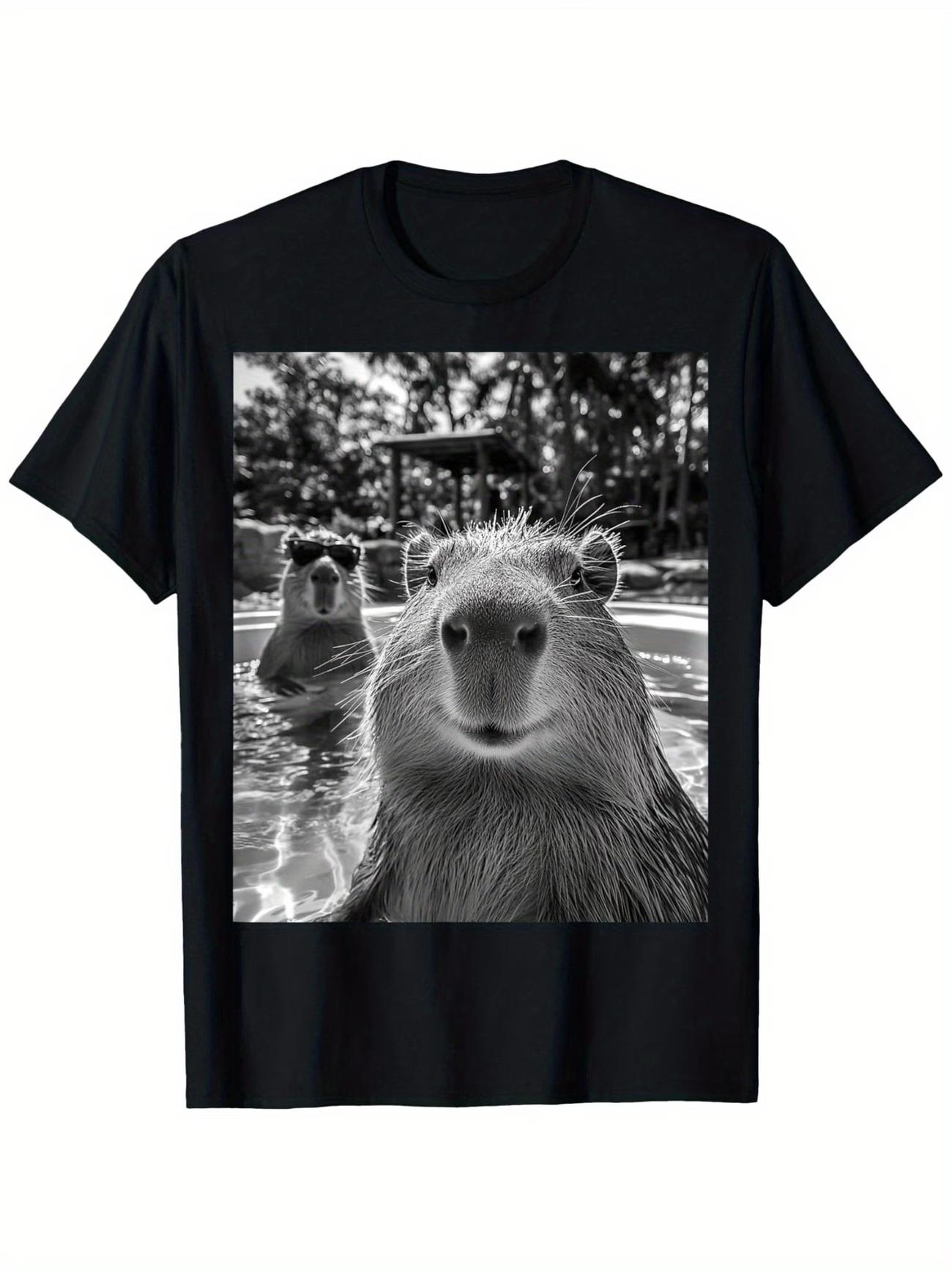 Cute Capybara Selfie Print Emoji Tshirt for Women SpringSummer Street Style Top Novel Satirical and Humorous Personality S