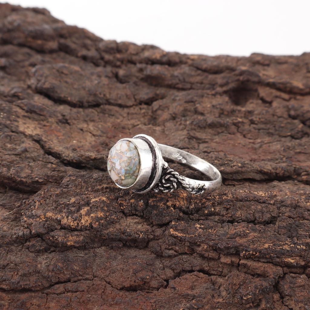 Ethiopian Copper Turquoise Ring, 925 Sterling Silver Jewelry, Handmade Ring Gemstone For Wedding Gift