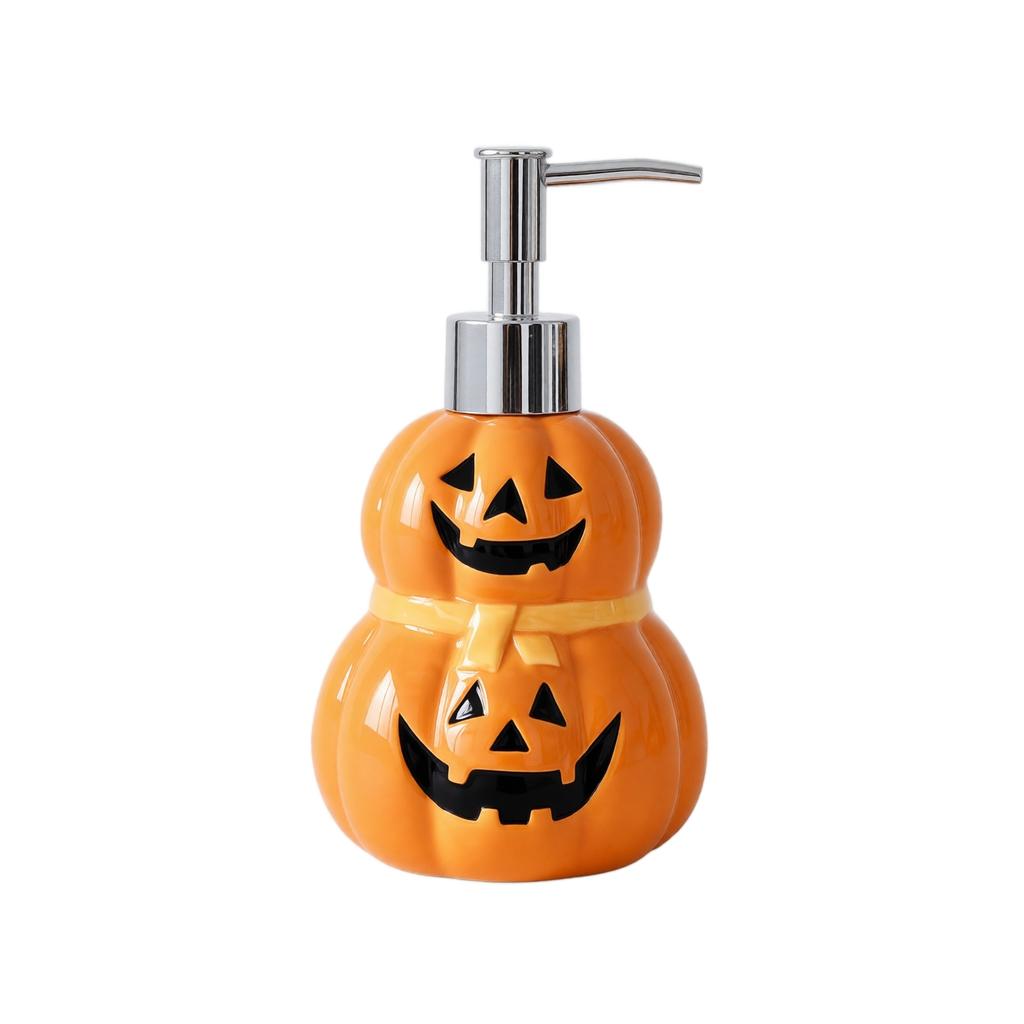 Ceramic Halloween Pumpkin Ghost Shape Soap Dispenser Pump Bottle for Bathroom Kitchen Countertop Use Durable and Easy To Refill