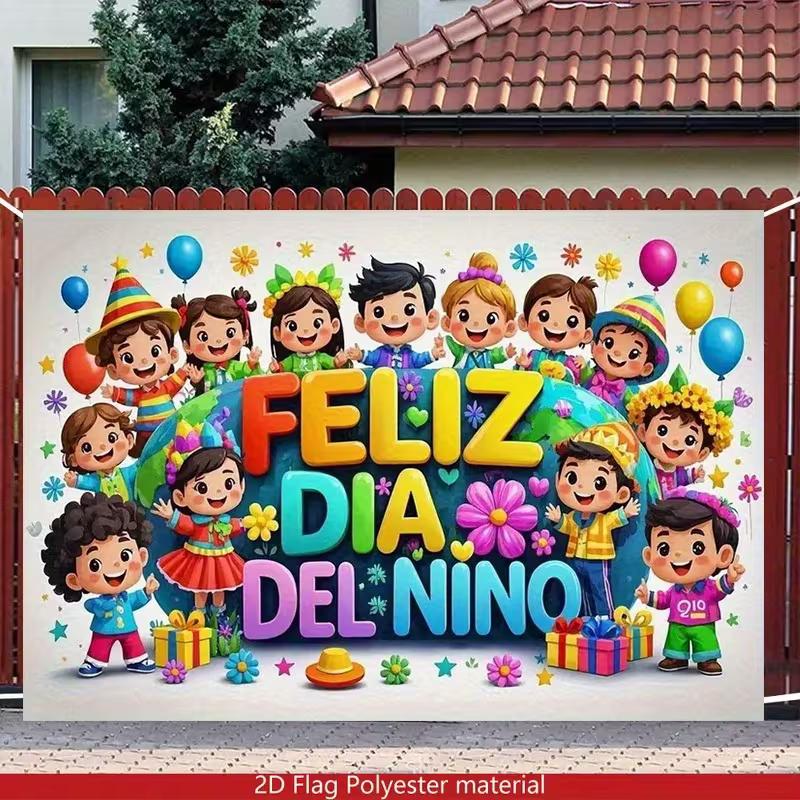 

2D Happy Children s Day Backdrop Spanish Feliz Dia Del Niño with Cartoon Kids Party Background 47.2x31.5inch/120*80cm