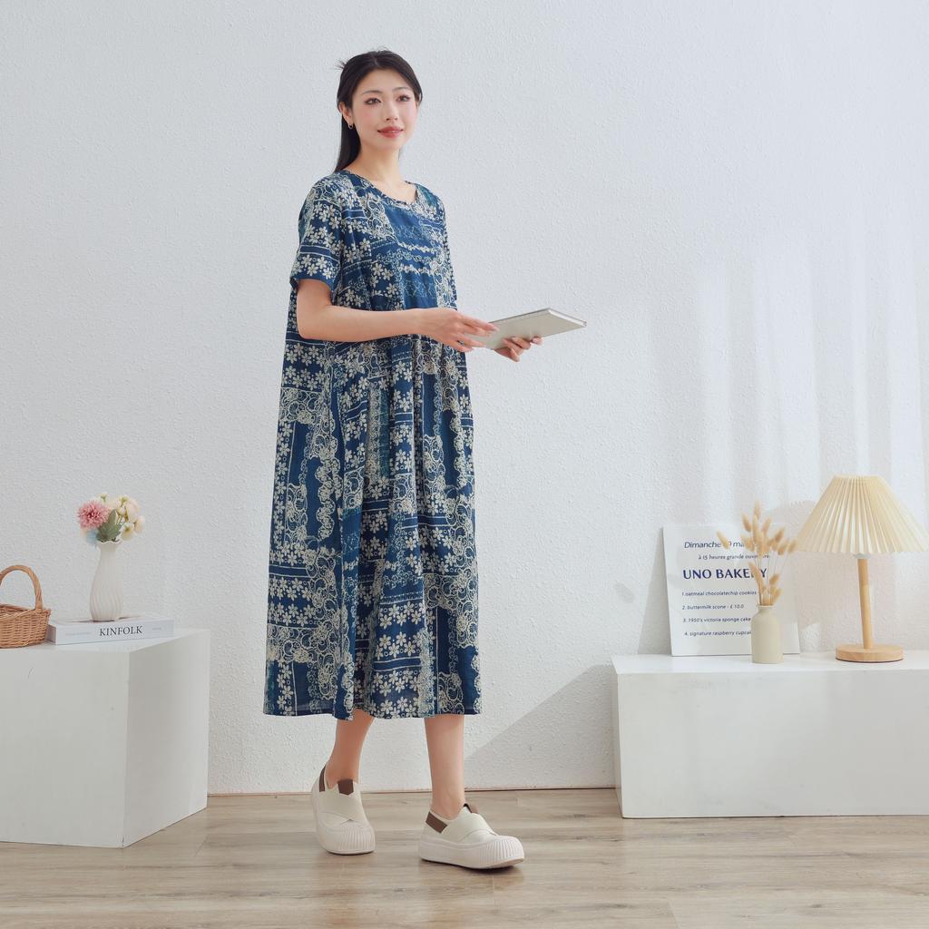 Dimanaf 2025 Women Plus Size Spring Summer Dress Floral Dress Basic Vintage Loose Long Dress Maxi