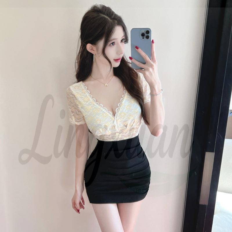 Real Shot Sexy V-Neck Lace Slimming Bodycon Dress Small