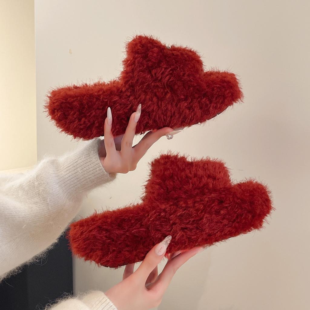 Korean version of fluffy cotton slippers women's 2025 autumn and winter new outer wear versatile temperament shoes high-end versatile slippers