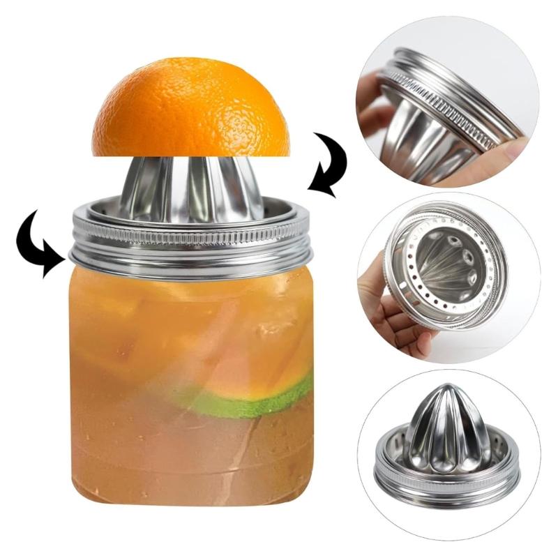 Stainless Steel Citrus Juicer Lid for 3.38inch Mason Jar Dishwasher Safe Manual Fruit Press with Ergonomic Handle